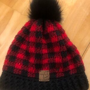 Red and Black Pom-Pom Beanie with Removable Pom